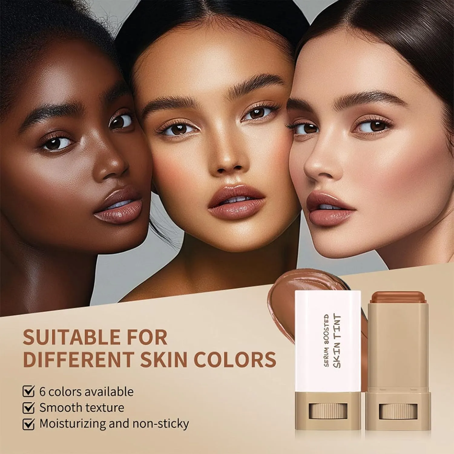 Splendor Serum Boosted Skin Tint Balm, Solid Tinted Moisturizing Serum Contour Stick Foundation Face Stick, Sweat-proof Portable for Women of All Skin Tones (#3-2PCS)