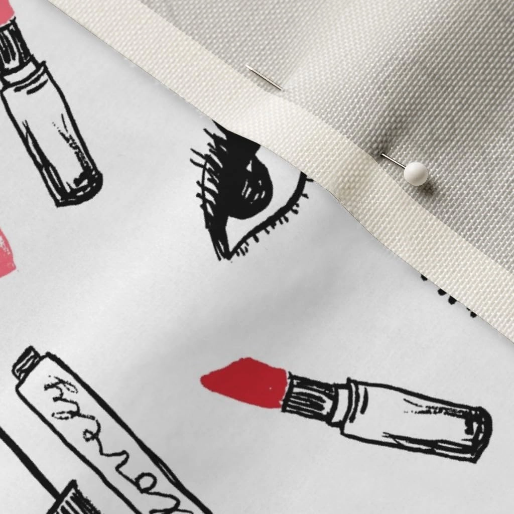 Spoonflower Fabric - Makeup Lipstick Eyelashes Beauty Valentines Day White Pink Kiss Lips Printed on Upholstery Velvet Fabric Fat Quarter - Upholstery Home Decor Bottomweight Apparel