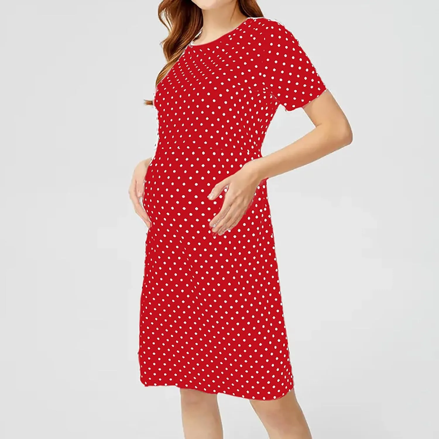 Spring Maternity Dress,Polka dot midi Dresses wrap Casual Flowy Plus Size Spring Dresses for Women Party