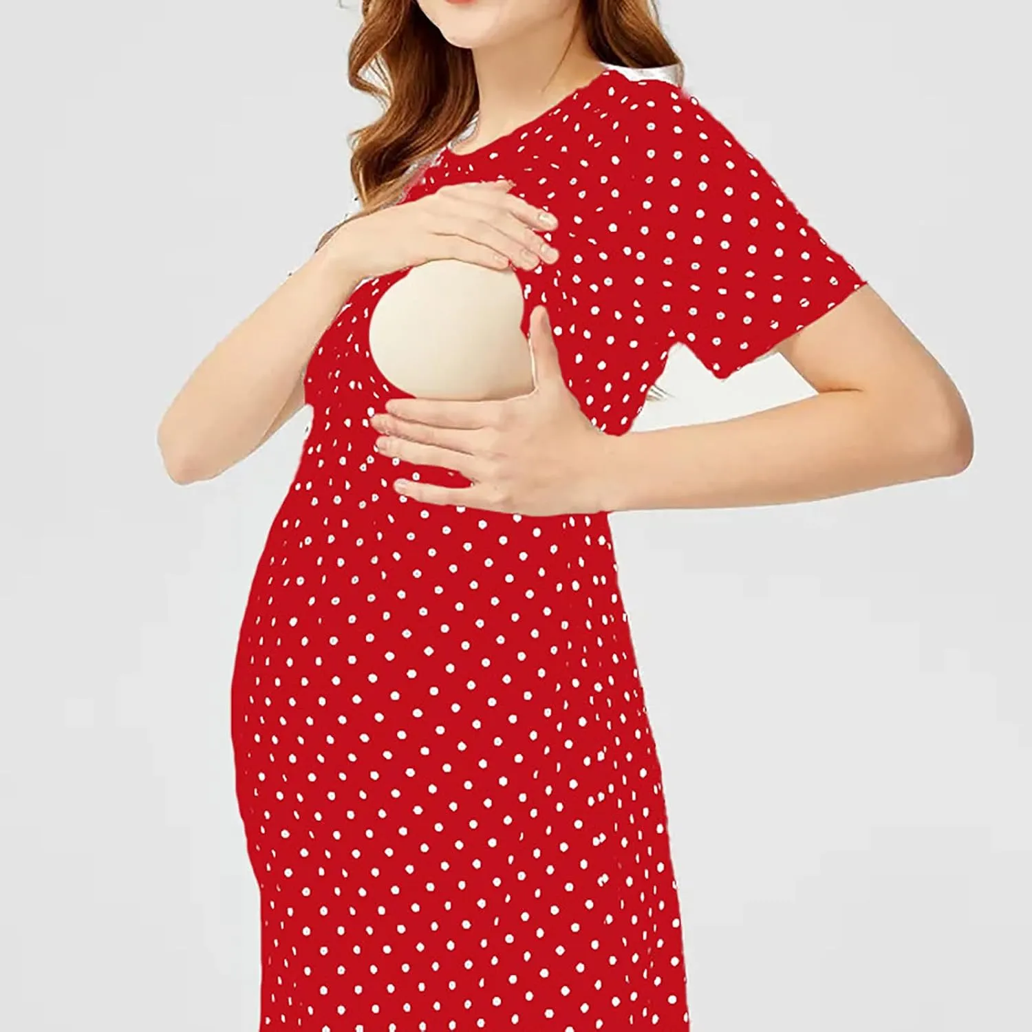 Spring Maternity Dress,Polka dot midi Dresses wrap Casual Flowy Plus Size Spring Dresses for Women Party