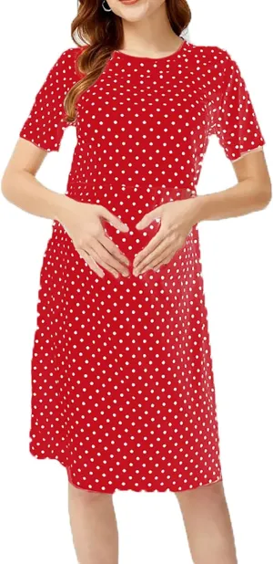 Spring Maternity Dress,Polka dot midi Dresses wrap Casual Flowy Plus Size Spring Dresses for Women Party