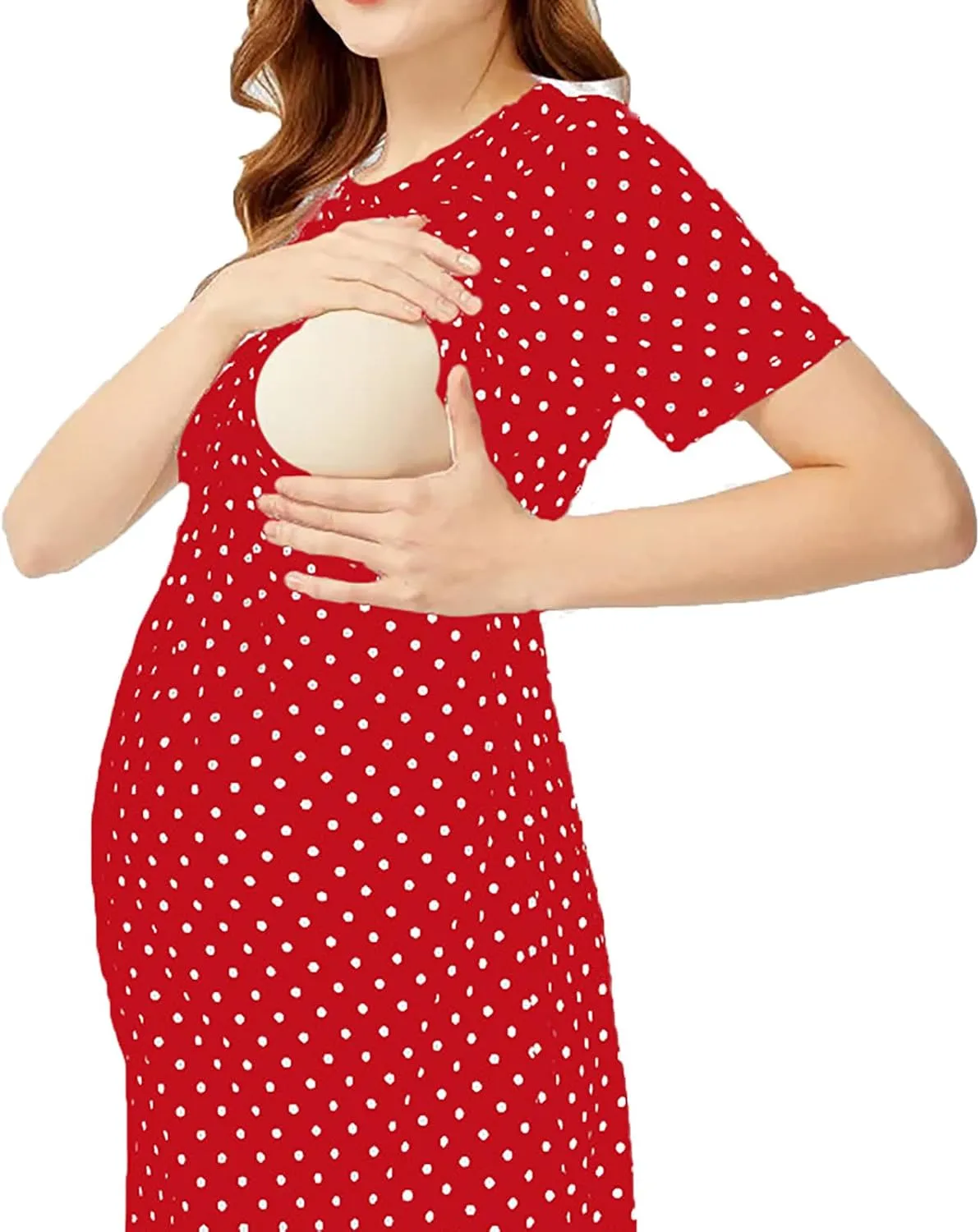 Spring Maternity Dress,Polka dot midi Dresses wrap Casual Flowy Plus Size Spring Dresses for Women Party