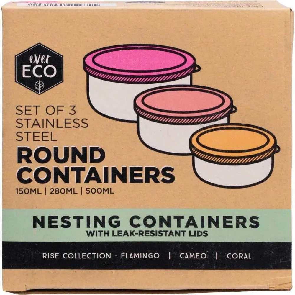 Stainless Steel Round Containers - Set of 3