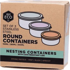 Stainless Steel Round Containers - Set of 3