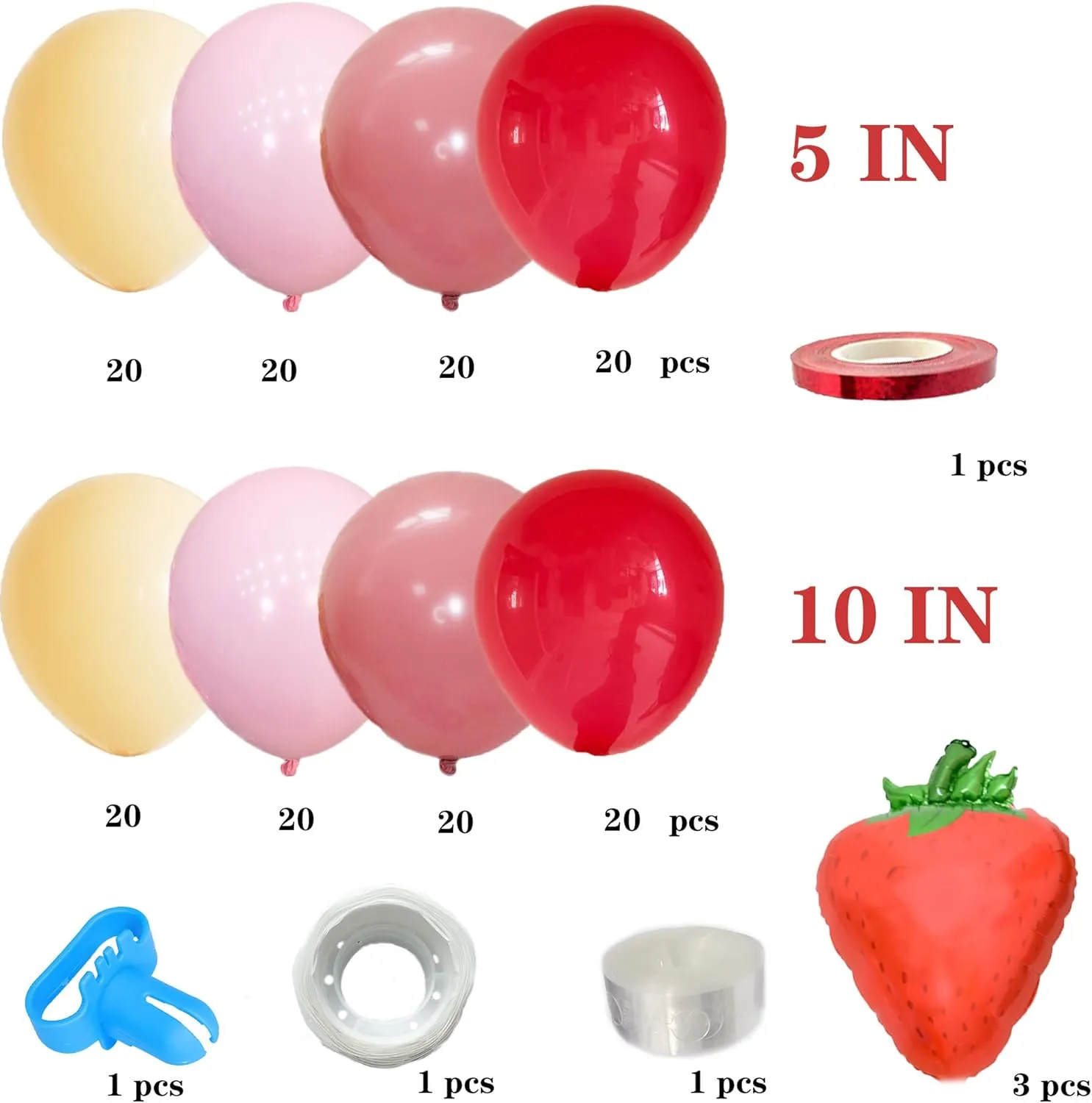 Strawberry Balloons Garland Arch Kit (167Pcs) - Red & Pink Foil/Latex Balloons for Baby Shower, Sweet 1st Birthday Party Decorations | Pre-Strung, Quick Setup, Durable Design