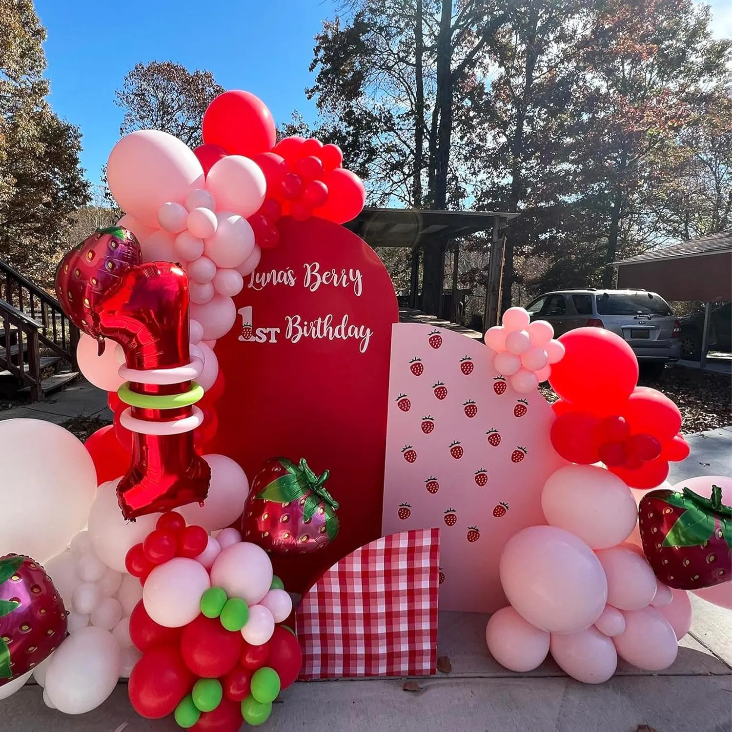 Strawberry Balloons Garland Arch Kit (167Pcs) - Red & Pink Foil/Latex Balloons for Baby Shower, Sweet 1st Birthday Party Decorations | Pre-Strung, Quick Setup, Durable Design