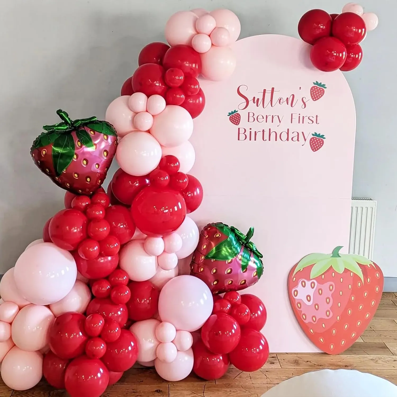 Strawberry Balloons Garland Arch Kit (167Pcs) - Red & Pink Foil/Latex Balloons for Baby Shower, Sweet 1st Birthday Party Decorations | Pre-Strung, Quick Setup, Durable Design