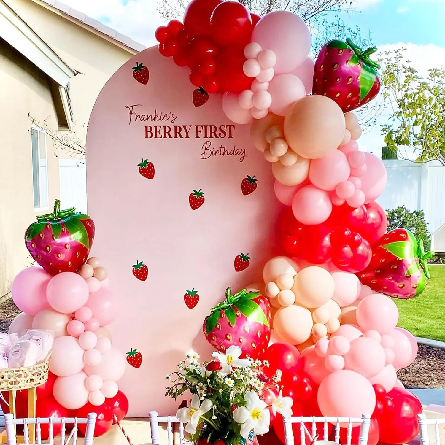 Strawberry Balloons Garland Arch Kit (167Pcs) - Red & Pink Foil/Latex Balloons for Baby Shower, Sweet 1st Birthday Party Decorations | Pre-Strung, Quick Setup, Durable Design