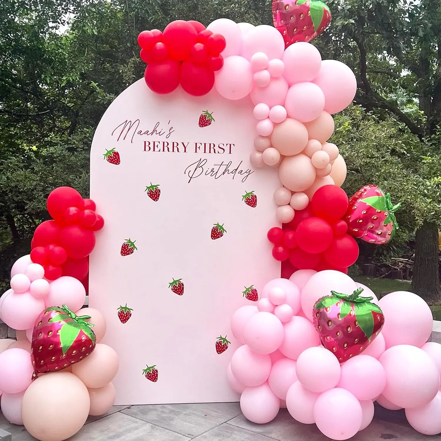 Strawberry Balloons Garland Arch Kit (167Pcs) - Red & Pink Foil/Latex Balloons for Baby Shower, Sweet 1st Birthday Party Decorations | Pre-Strung, Quick Setup, Durable Design