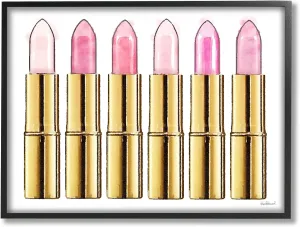 Stupell Industries Pink Gold Lipstick Glam Fashion Watercolor, Designed by Amanda Greenwood Wall Art, 11 x 1.5 x 14, Black Framed