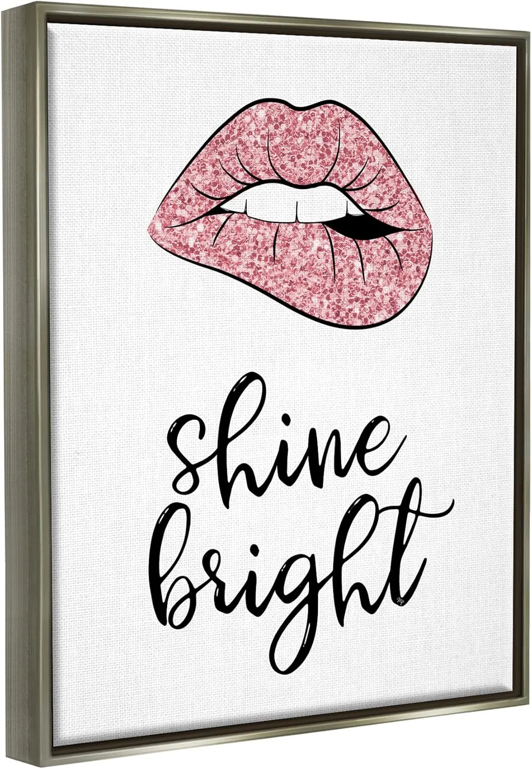 Stupell Industries Shine Bright Pink Glam Lips Framed Floater Canvas Wall Art, Design by Martina Pavlova
