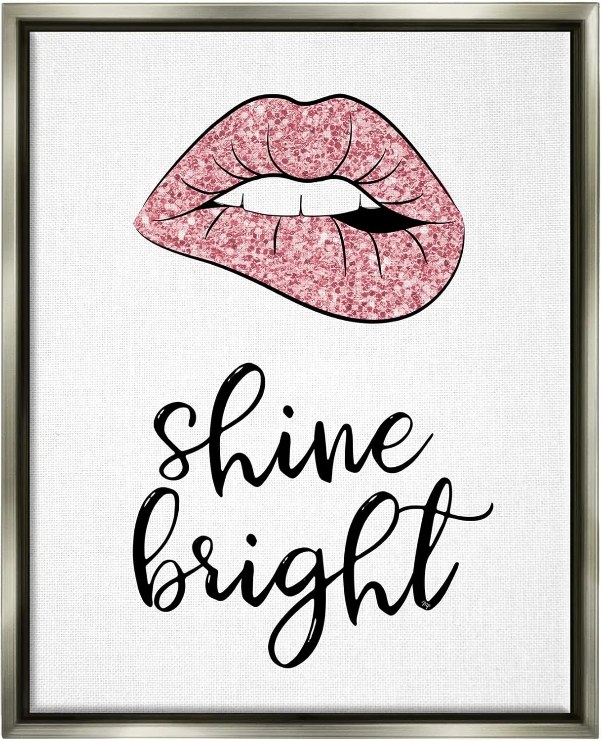 Stupell Industries Shine Bright Pink Glam Lips Framed Floater Canvas Wall Art, Design by Martina Pavlova