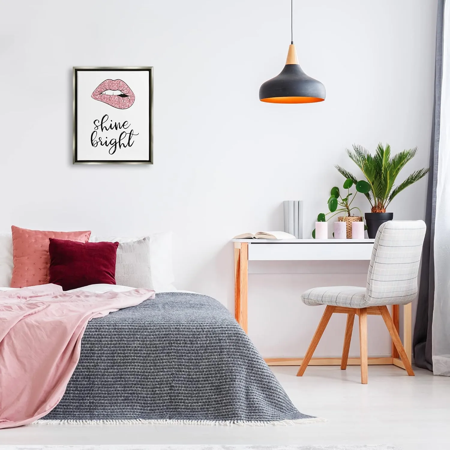 Stupell Industries Shine Bright Pink Glam Lips Framed Floater Canvas Wall Art, Design by Martina Pavlova
