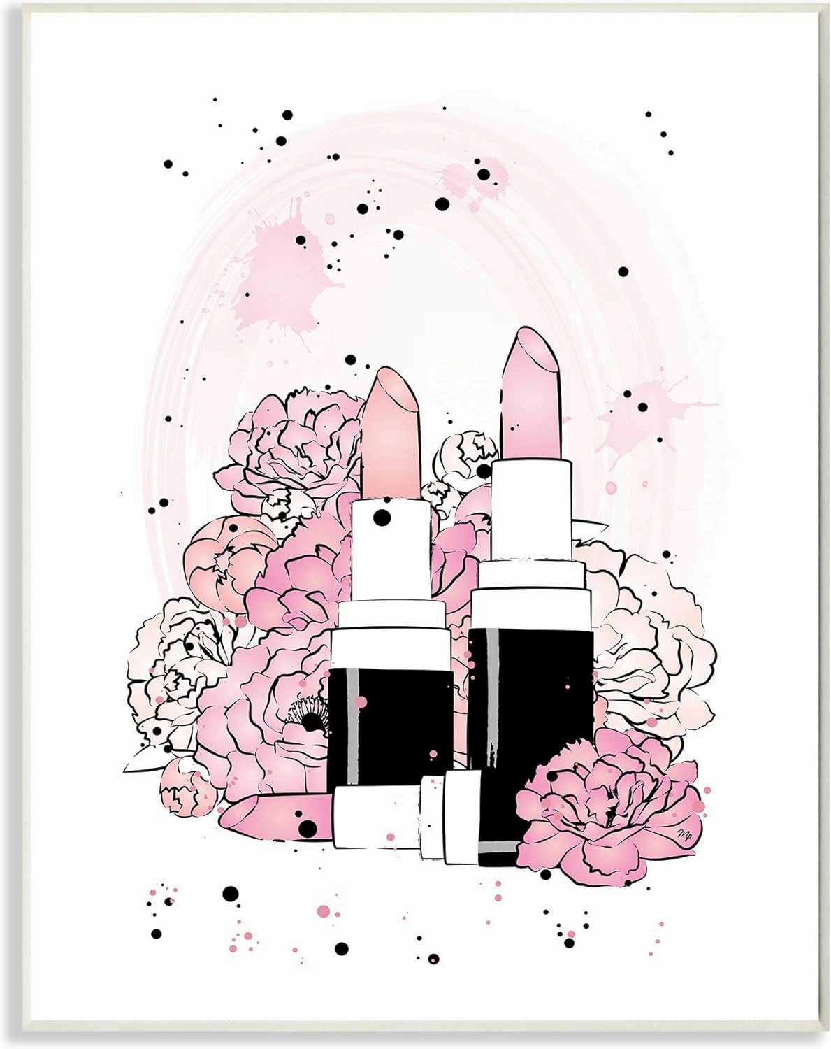 Stupell Industries Pink Peony Florals Glam Lipstick Cosmetic, Design by Martina Pavlova Wall Plaque, 13 x 19, White