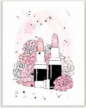 Stupell Industries Pink Peony Florals Glam Lipstick Cosmetic, Design by Martina Pavlova Wall Plaque, 13 x 19, White