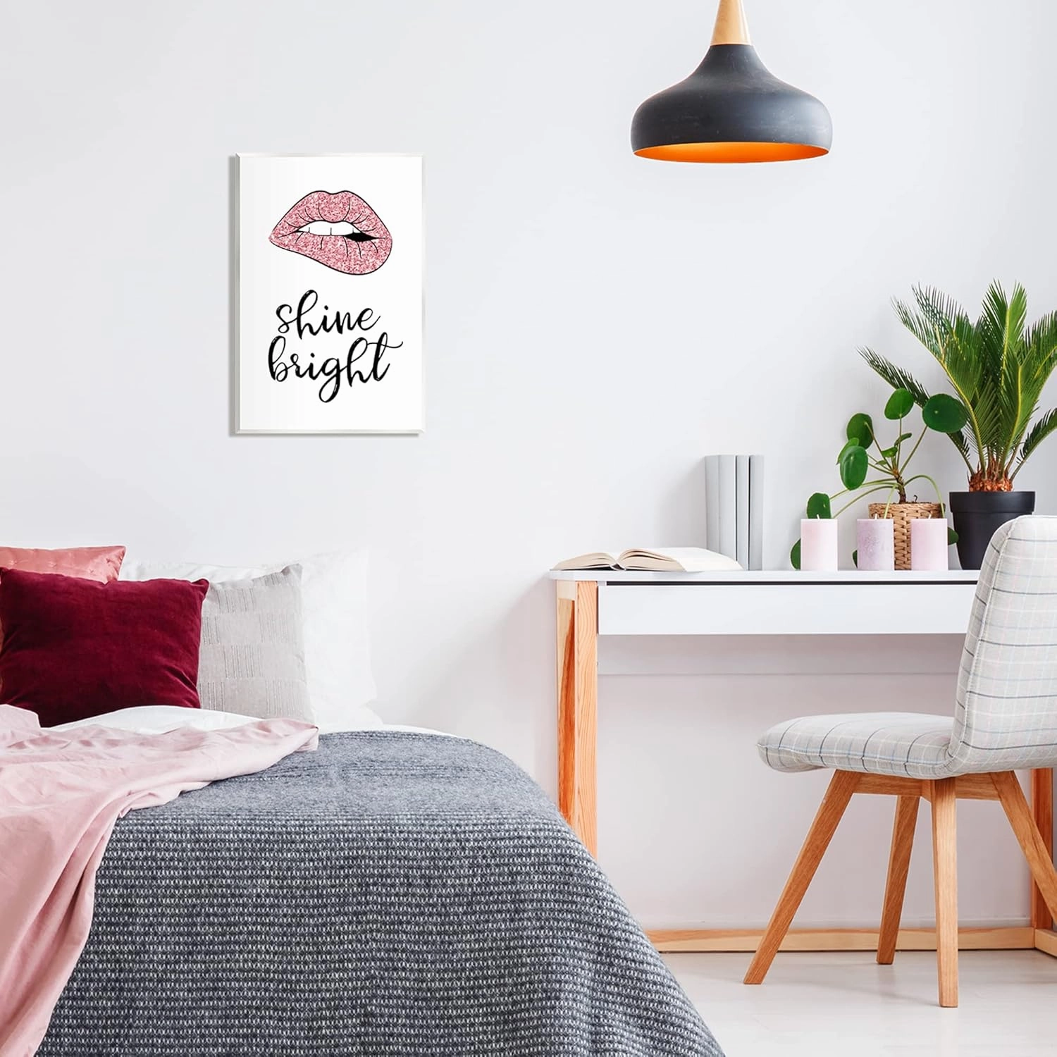 Stupell Industries Shine Bright Pink Glam Lips Wall Plaque Art, Design by Martina Pavlova