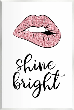 Stupell Industries Shine Bright Pink Glam Lips Wall Plaque Art, Design by Martina Pavlova
