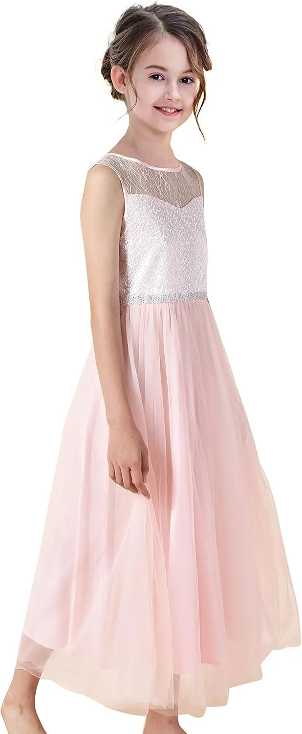 Sunny Fashion Girls Dress Rhinestone Chiffon Bridesmaid Dance Ball Maxi Gown