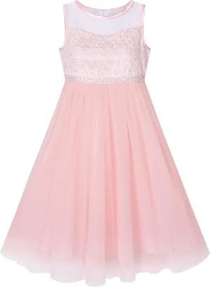 Sunny Fashion Girls Dress Rhinestone Chiffon Bridesmaid Dance Ball Maxi Gown