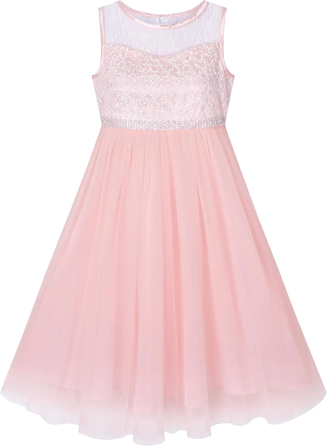 Sunny Fashion Girls Dress Rhinestone Chiffon Bridesmaid Dance Ball Maxi Gown