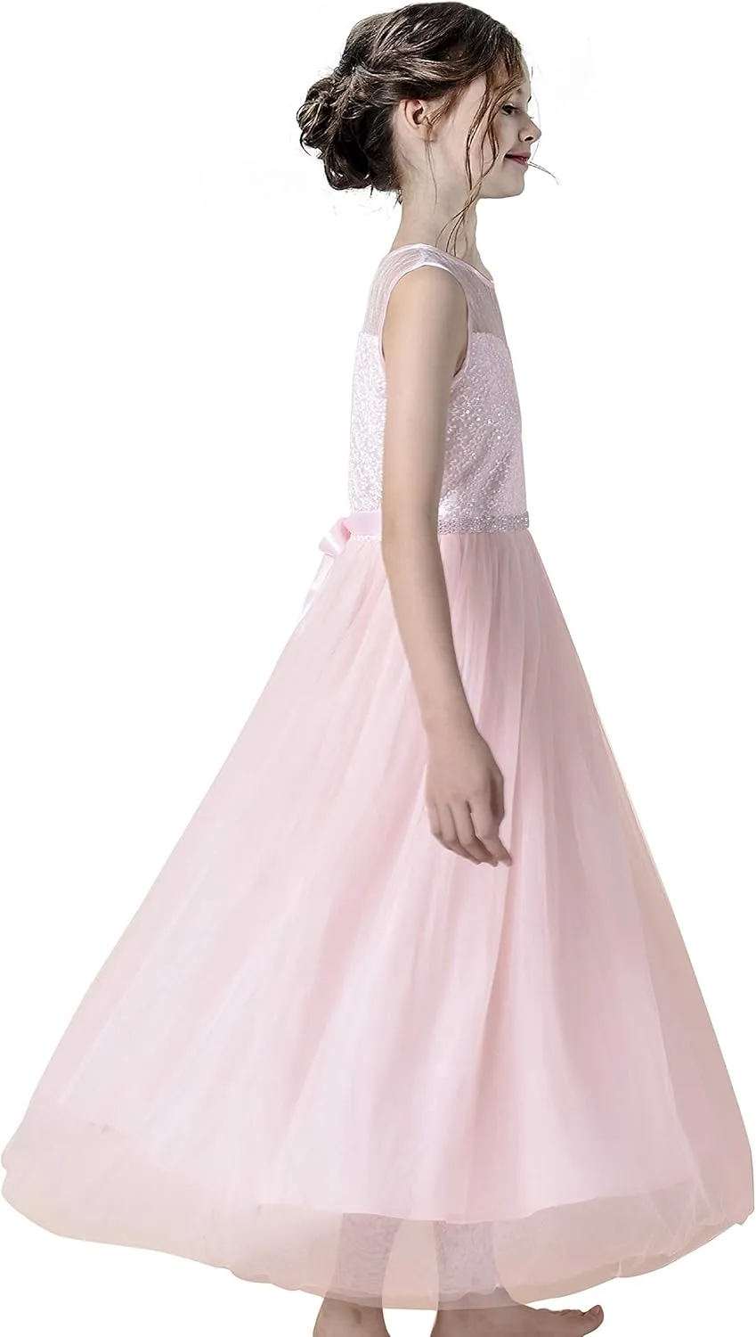 Sunny Fashion Girls Dress Rhinestone Chiffon Bridesmaid Dance Ball Maxi Gown