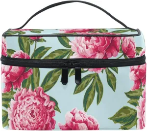 susiyo Bright Pink Peony Large Cosmetic Bag Travel Makeup Bag Toiletry Bag Zipper Pouch Storage Organizer Case for Women Girls