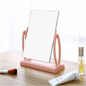 Tabletop Mirror Desktop 360- Degree Rotating Vanity Mirror Household Makeup Mirror Student Princess Mirror Small Square Mirror Tabletop Cosmetic Mirror Cosmetic Mirror (Color : Pink)
