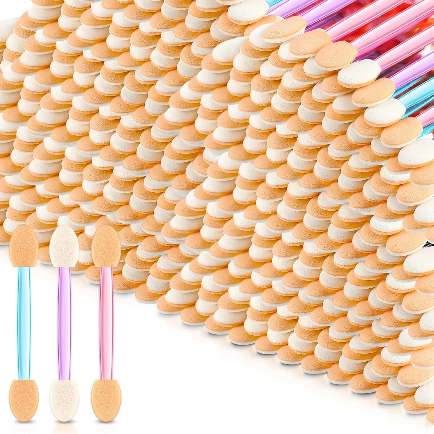 Tanlade 500 Pcs Eyeshadow Applicators Disposable Eye Makeup Brushes Eyeshadow Double Sided Sponge Brushes for Women Lady Girls(2.56 Inch,Mixed Colors)