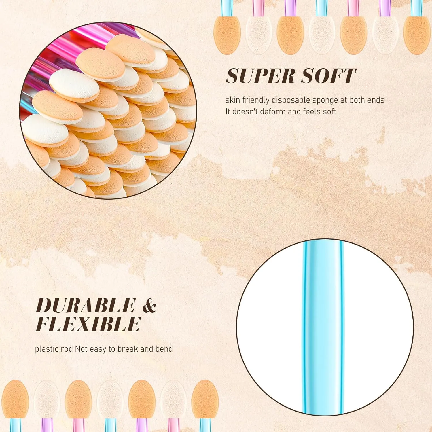 Tanlade 500 Pcs Eyeshadow Applicators Disposable Eye Makeup Brushes Eyeshadow Double Sided Sponge Brushes for Women Lady Girls(2.56 Inch,Mixed Colors)