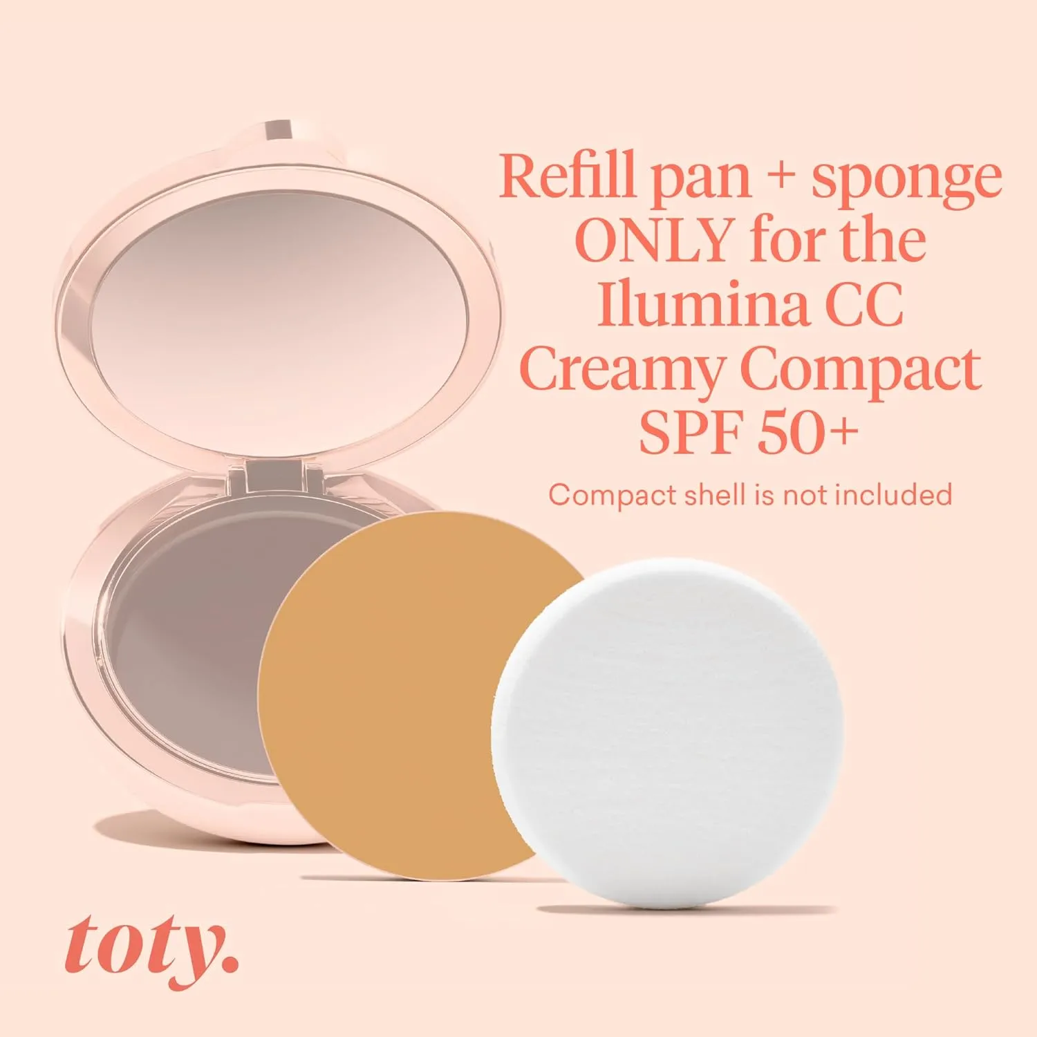 Toty by Sofia Vergara - Ilumina CC Creamy Compact SPF 50  Refill - Mineral Sunscreen for Face - Cream Foundation Balm - Blurring, Matte Light Coverage - Water Resistant - All Skin Types - 1C