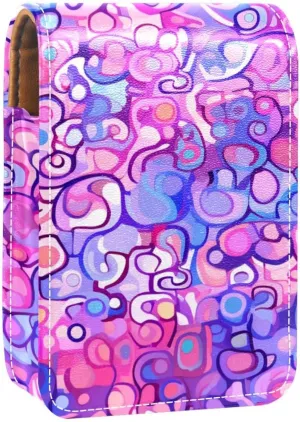 Travel Lipstick Organizer Case,Lipstick Case Portable Makeup Bag With Mirror,Bright Pink Pattern Purple