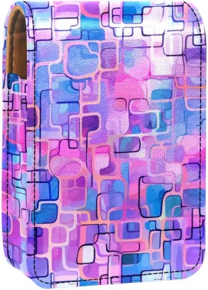 Travel Lipstick Organizer Case,Lipstick Case Portable Makeup Bag With Mirror,Bright Pink Pattern Purple