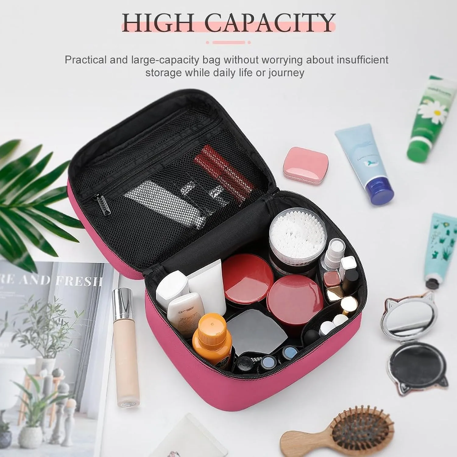 Travel Makeup Bag, Blush Pink (Solid Color) Cosmetic Bags for Women Large Capacity Waterproof Toiletry Bag Make up Organizer