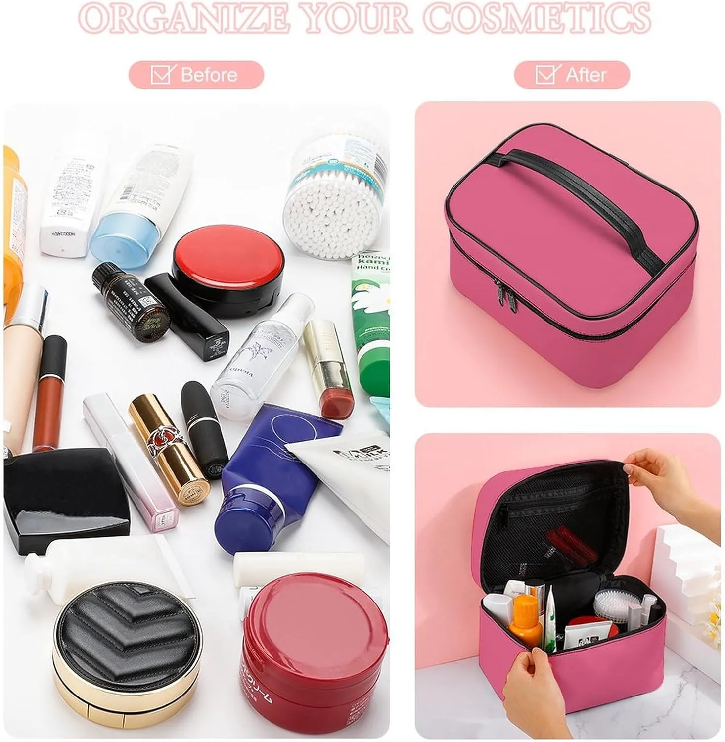 Travel Makeup Bag, Blush Pink (Solid Color) Cosmetic Bags for Women Large Capacity Waterproof Toiletry Bag Make up Organizer