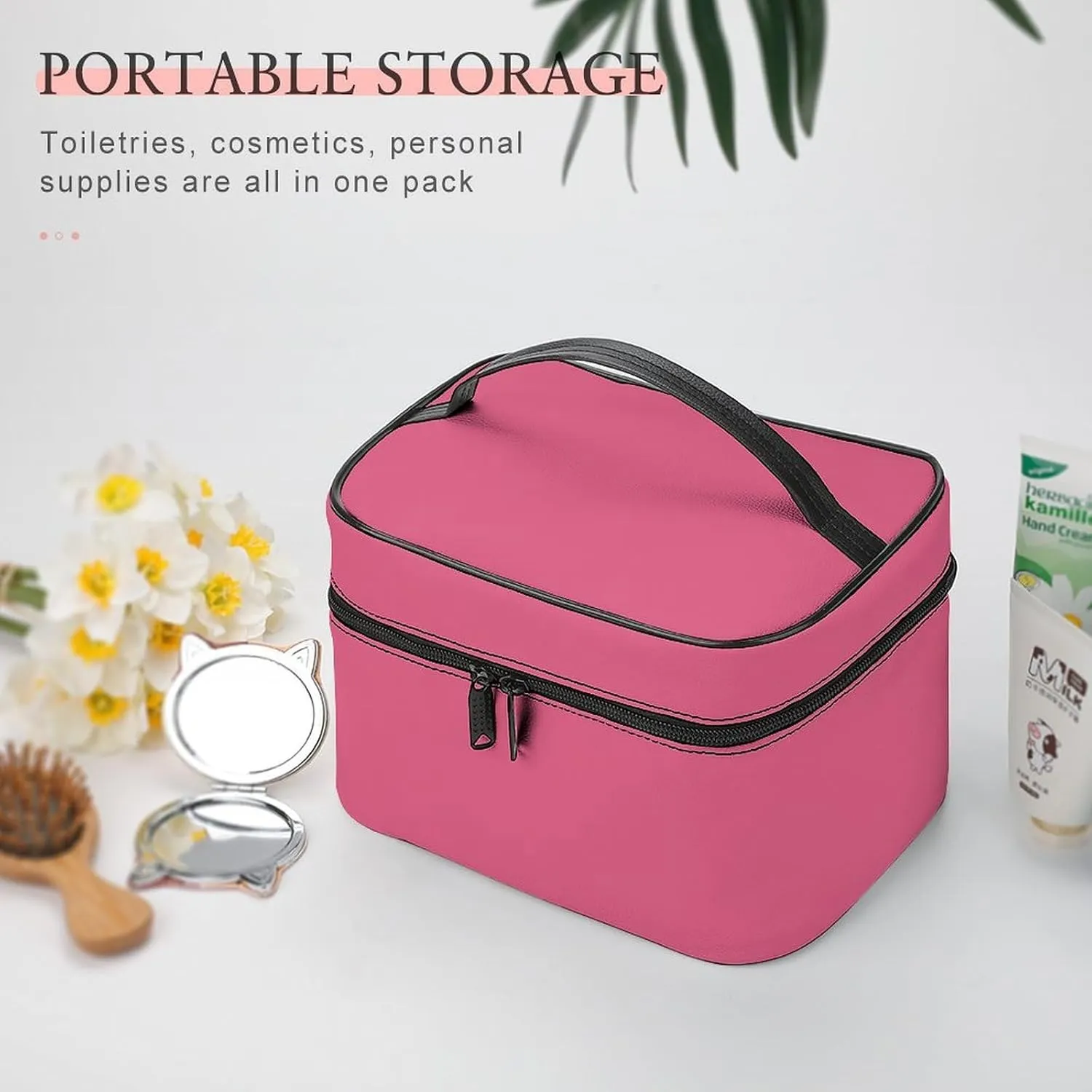Travel Makeup Bag, Blush Pink (Solid Color) Cosmetic Bags for Women Large Capacity Waterproof Toiletry Bag Make up Organizer