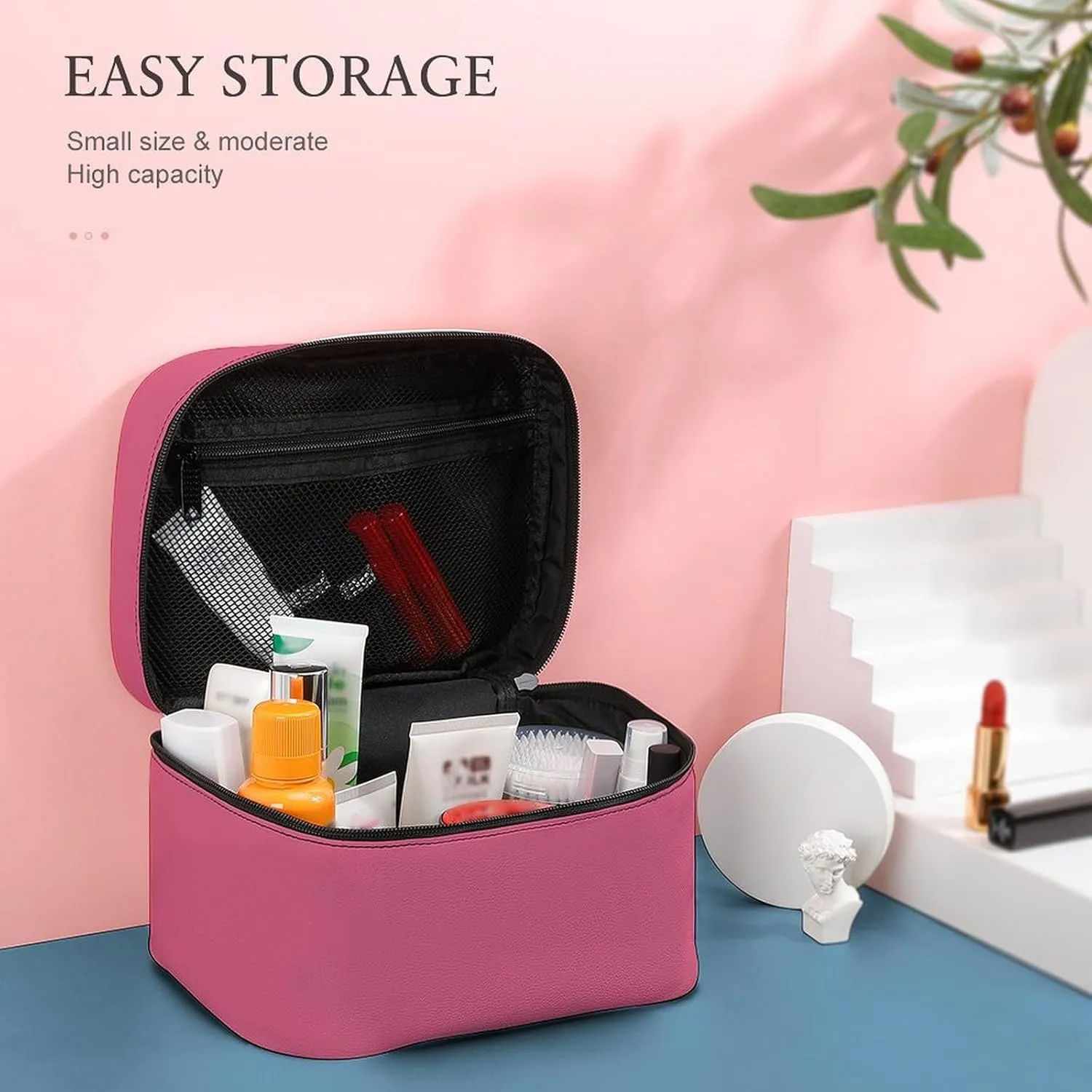 Travel Makeup Bag, Blush Pink (Solid Color) Cosmetic Bags for Women Large Capacity Waterproof Toiletry Bag Make up Organizer