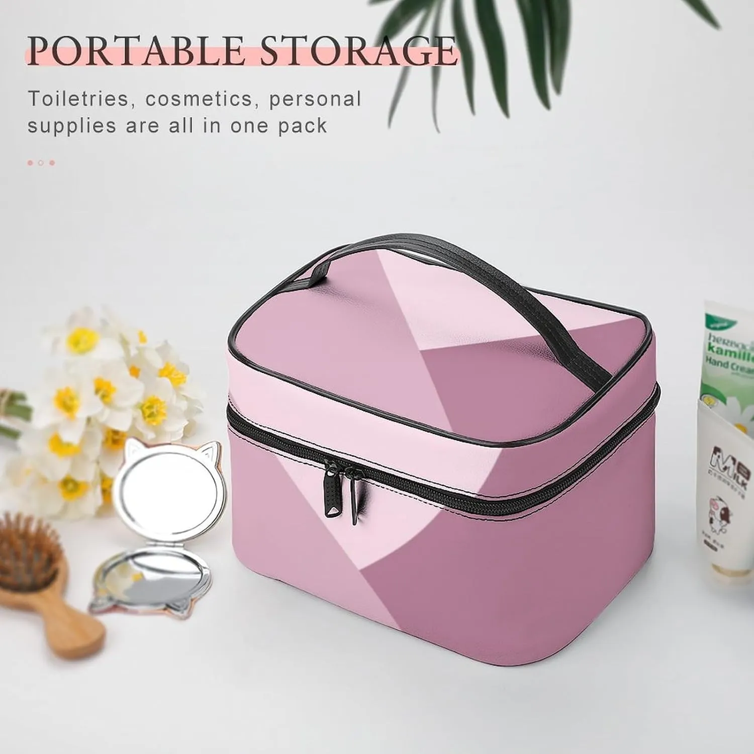 Travel Makeup Bag, Dusty Rose Blush Pink Cosmetic Bags for Women Large Capacity Waterproof Toiletry Bag Make up Organizer