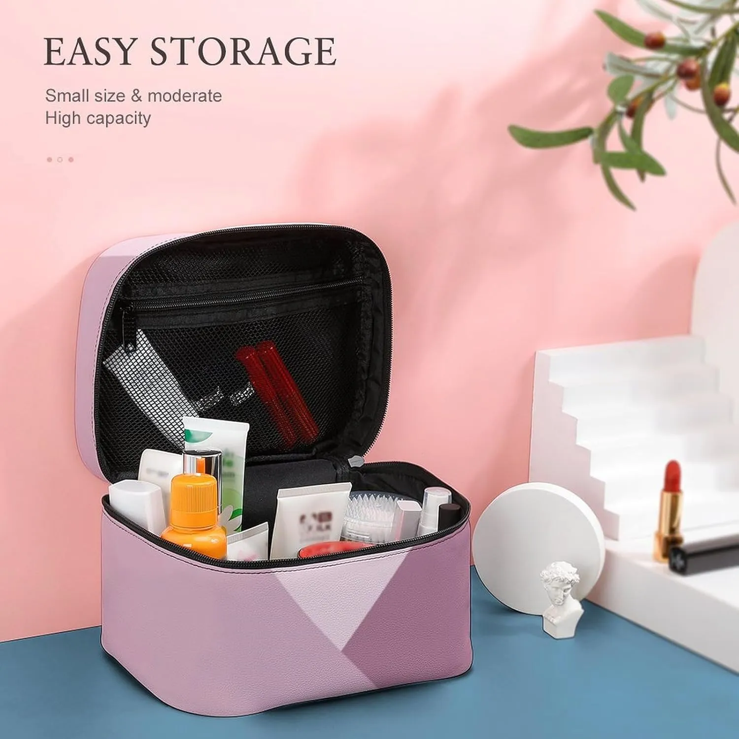 Travel Makeup Bag, Dusty Rose Blush Pink Cosmetic Bags for Women Large Capacity Waterproof Toiletry Bag Make up Organizer