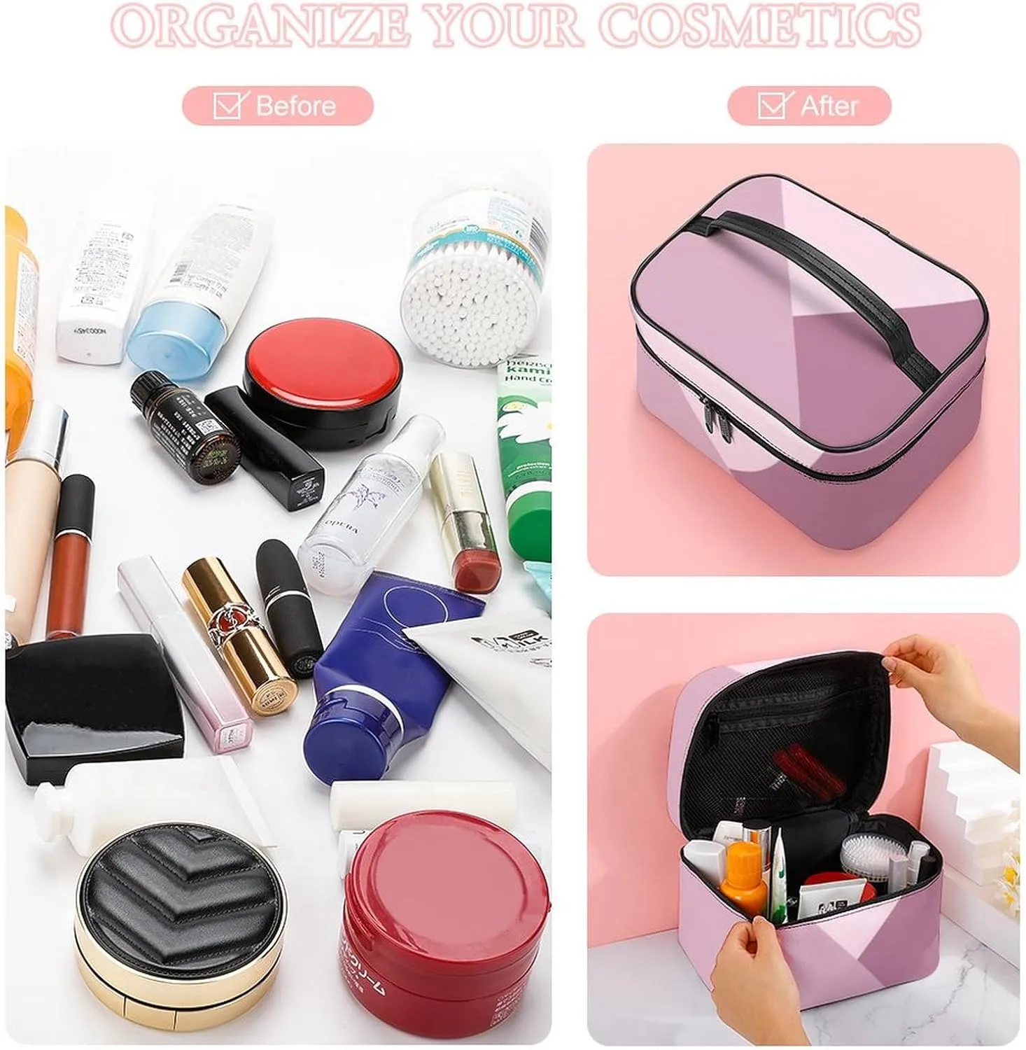 Travel Makeup Bag, Dusty Rose Blush Pink Cosmetic Bags for Women Large Capacity Waterproof Toiletry Bag Make up Organizer