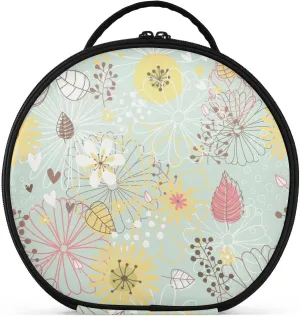 Travel Makeup Bag Summer Bright Trend Pink Yellow Flowers and Leaves Cosmetic Case Organizer Portable Storage Bag for Cosmetics Makeup Brushes Toiletry Jewelry Accessories