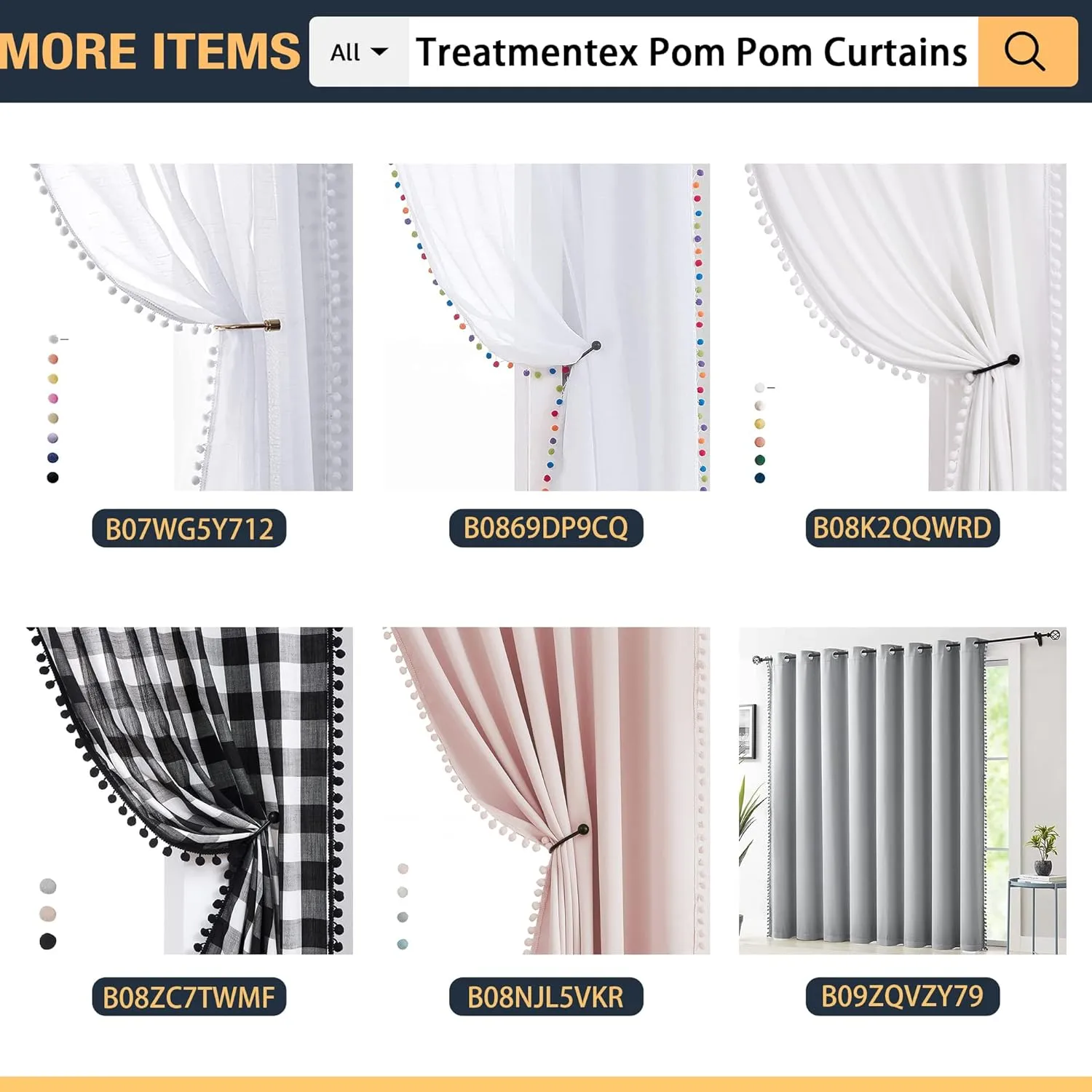 Treatmentex Pompom Sheer Curtain Panels for Living Room Bedroom 52" w x 108" l Blush-Pink Window Curtain Drapes for Baby Girl's Room