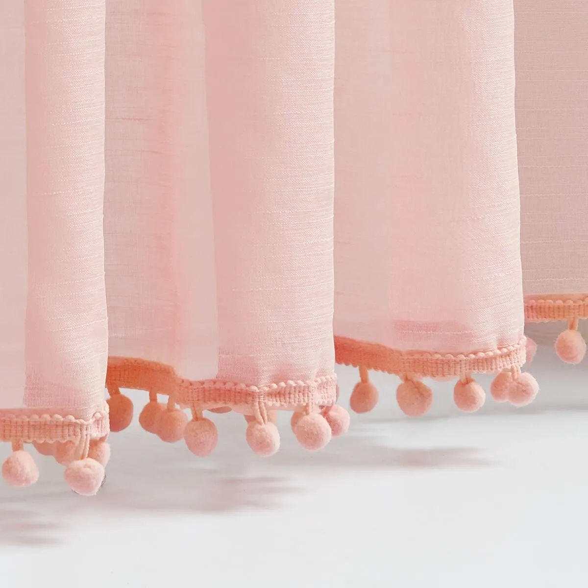 Treatmentex Pompom Sheer Curtain Panels for Living Room Bedroom 52" w x 108" l Blush-Pink Window Curtain Drapes for Baby Girl's Room