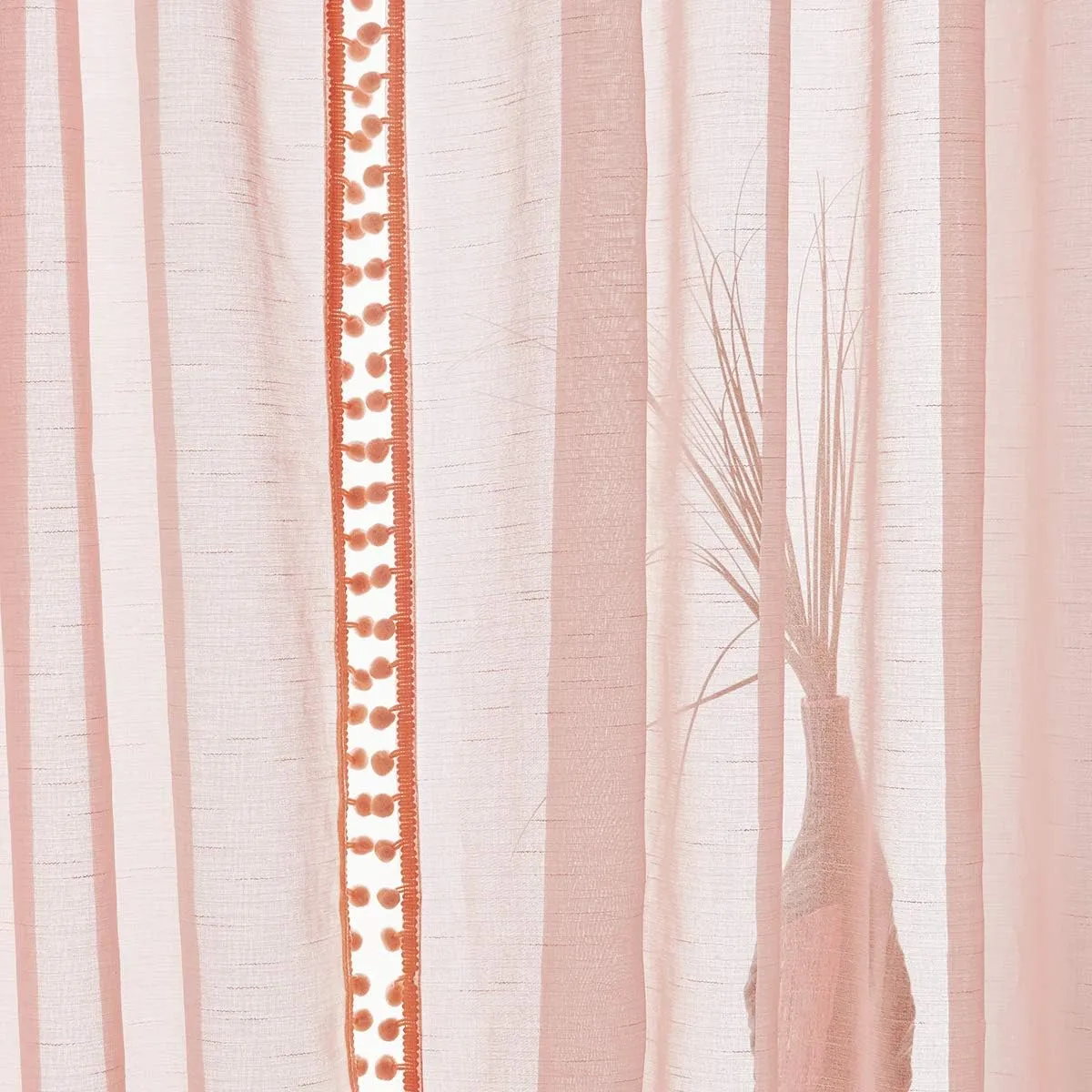 Treatmentex Pompom Sheer Curtain Panels for Living Room Bedroom 52" w x 108" l Blush-Pink Window Curtain Drapes for Baby Girl's Room