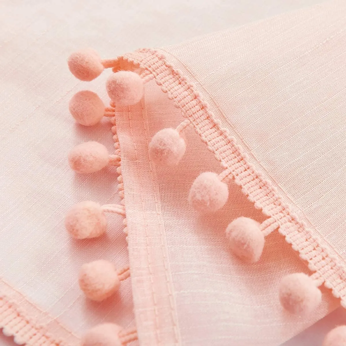 Treatmentex Pompom Sheer Curtain Panels for Living Room Bedroom 52" w x 108" l Blush-Pink Window Curtain Drapes for Baby Girl's Room
