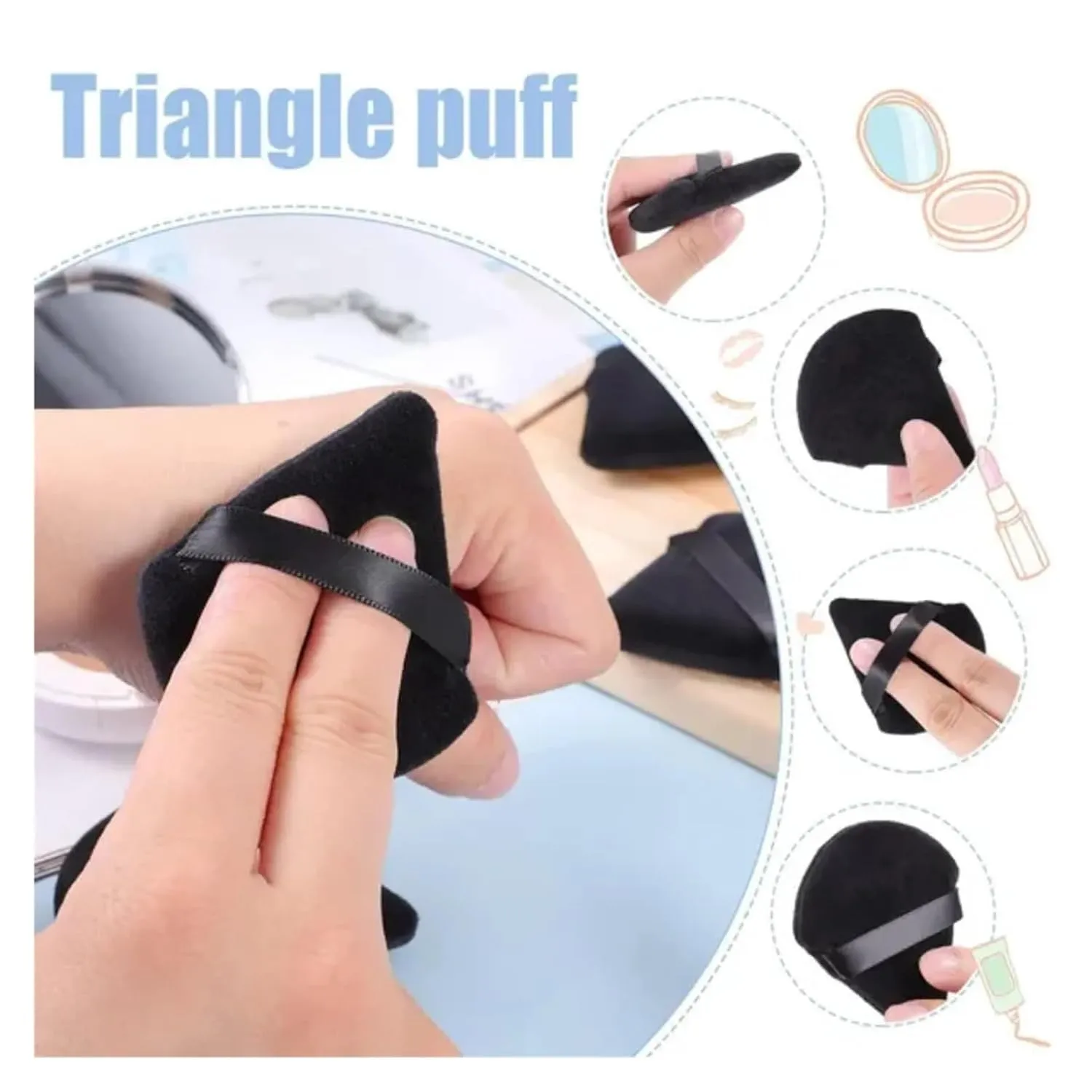 Triangle powder puff, soft sponge, velvet foundation make-up puff, makeup, eye contour, cosmetic shadow, washable, 1 piec(Mixed-3pcs)