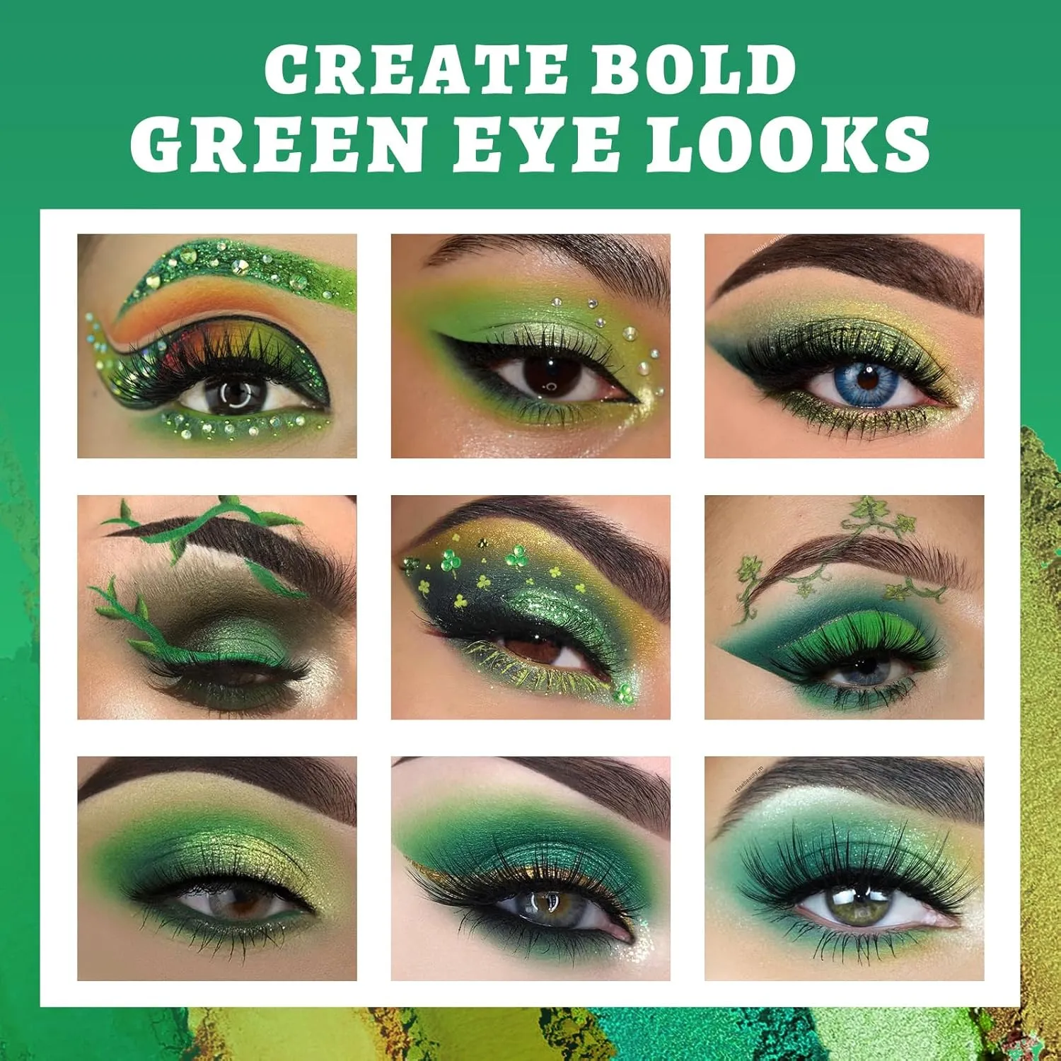UCANBE 2pcs Eyeshadow Palette Makeup Set, Green Purple Color Shimmer Matte Metallic Eye Shadow Pallet with Soft Brush Eye Make Up Kit for Halloween Cosplay Costume Beetlejuice Medusa Poison Ivy Ursula