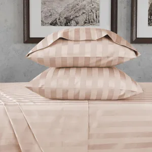 URBANHUT 800 Thread Count Egyptian Cotton Damask Striped Queen Size Sheets Set (4 Pc) - Ultra Soft & Smooth, Sateen Weave Queen Size Sheets, Luxury Hotel Sheets with 16" Deep Pocket - Blush Pink