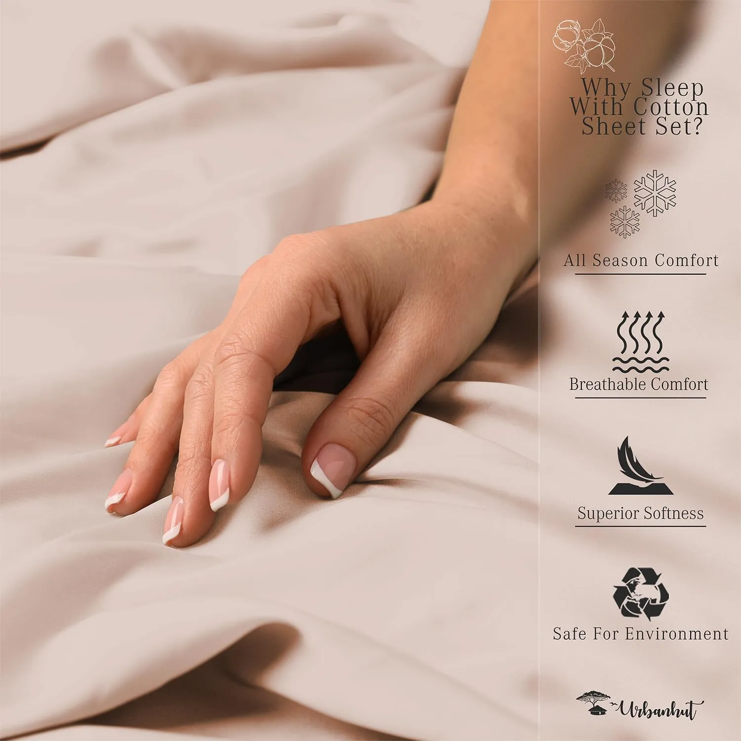 URBANHUT 800 Thread Count Queen Size Egyptian Cotton Sheets Set, 4 Pc Bed Sheet Sets for Queen Size Bedding, Luxury Hotel Sheets Sateen Finish Fits 16" Deep Pocket - Blush Pink