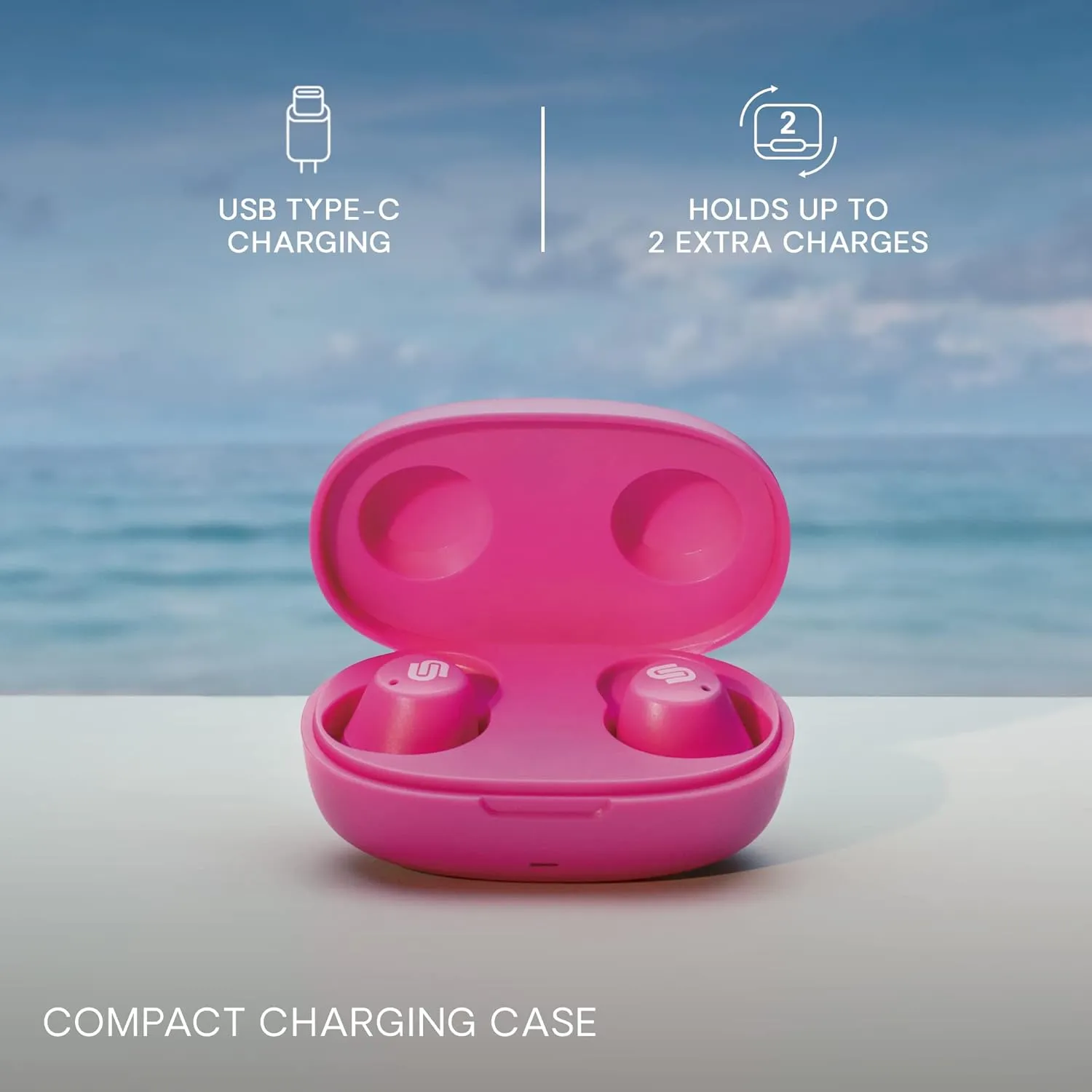 Urbanista Wireless Earbuds, Bluetooth 5.2 Enhanced Small Headphones, Touch Controls, 27 Hr Playtime, USB C Fast Charging Case, IPX Sweatproof Headphones for Running, Sports, Lisbon, Blush Pink
