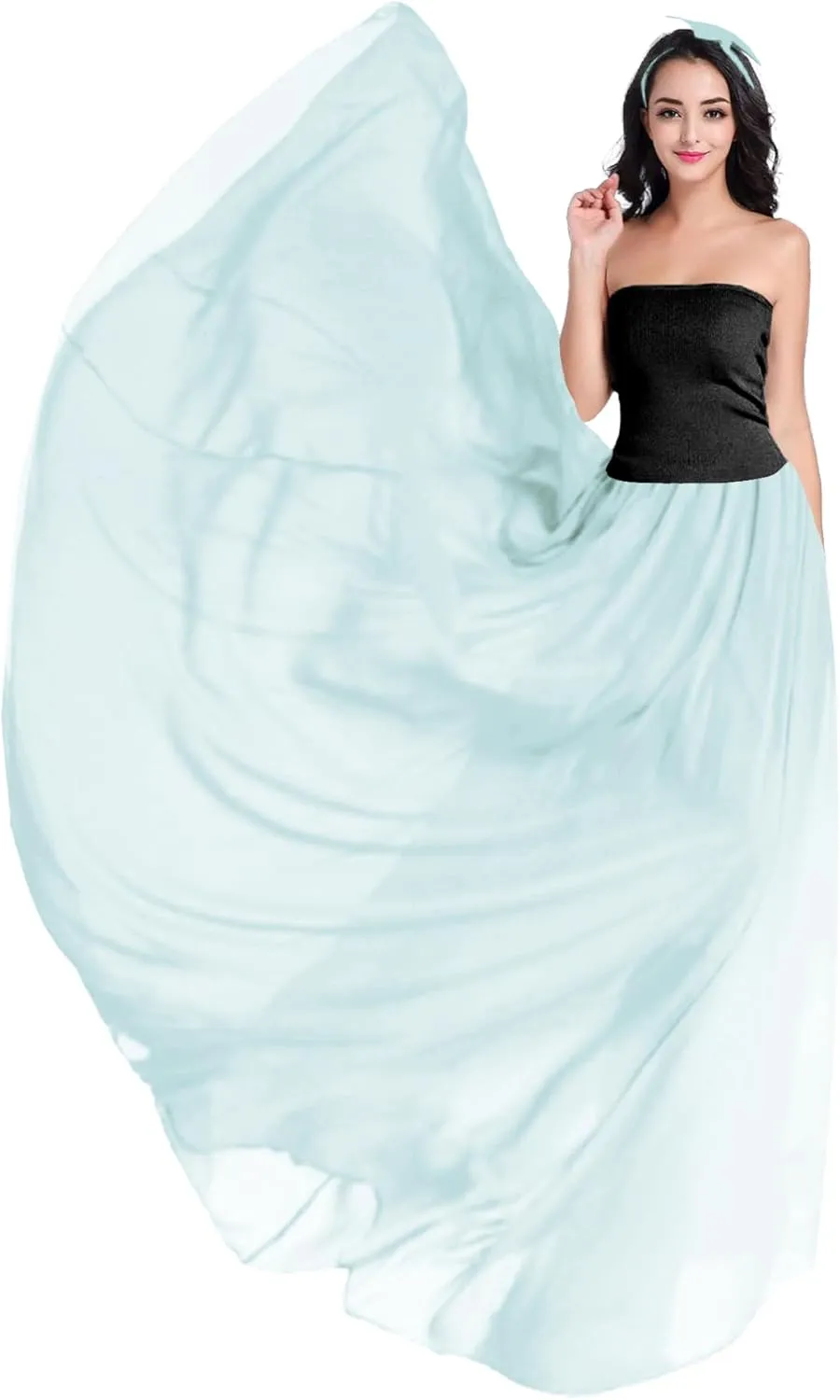 v28 Women Full/Ankle Length Elastic Pleated Retro Maxi Chiffon Long Skirt